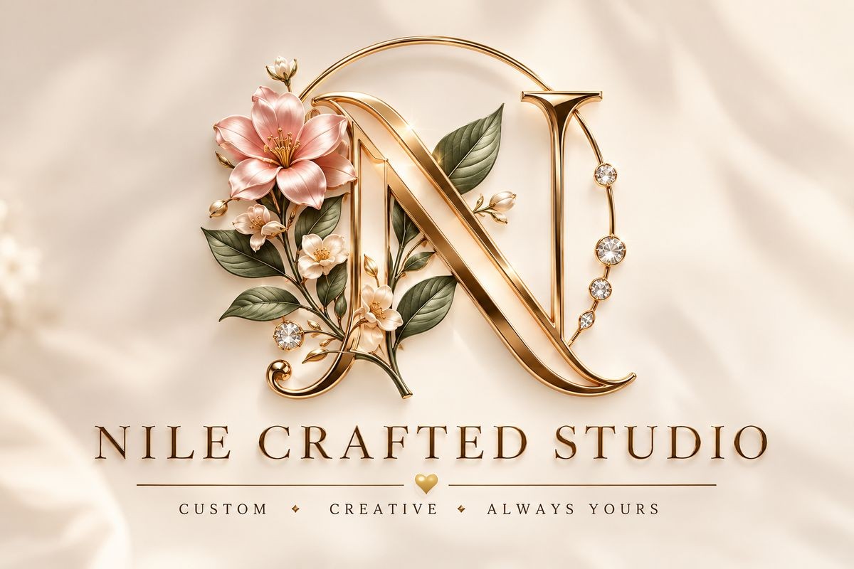 Nile Crafted Studio gold monogram with blush flowers
